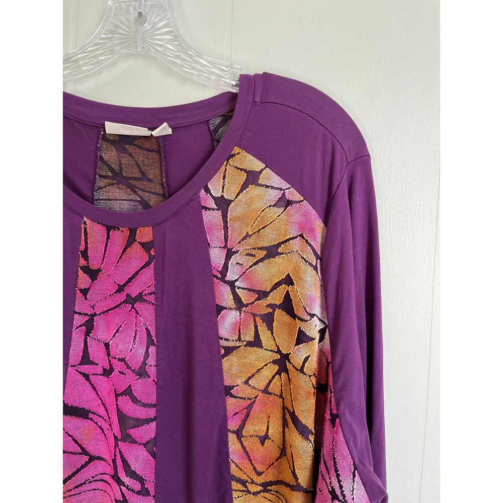 LOGO Lori Goldstein Pieced Jacquard Dress 1X Plus Size Flowy Baggy Asymmetric - Picture 5 of 16